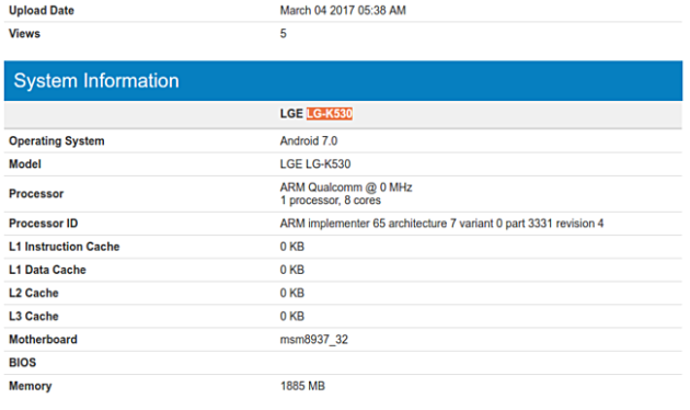 На Geekbench засветился смартфон LG Stylo 2Plus с Android 7.0 Nougat